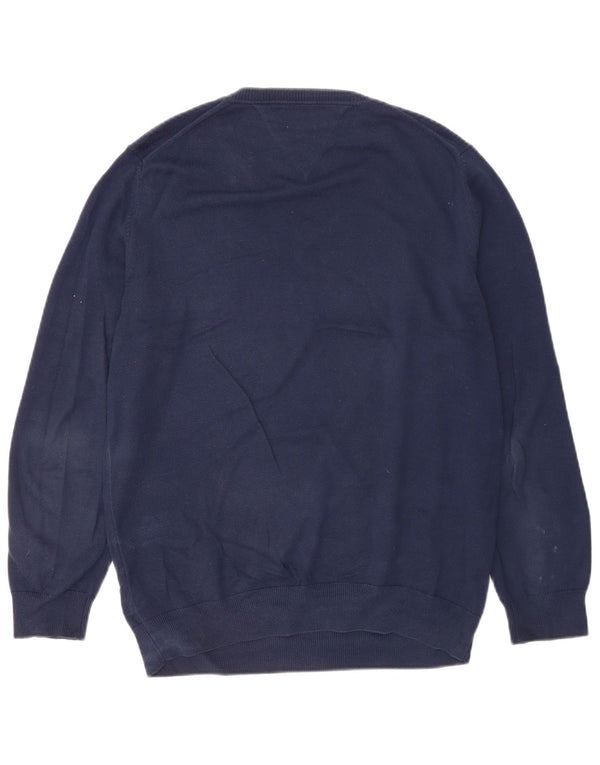 Maglione maglione con scollo a V da uomo Tommy Hilfiger piccolo in cotone blu navy