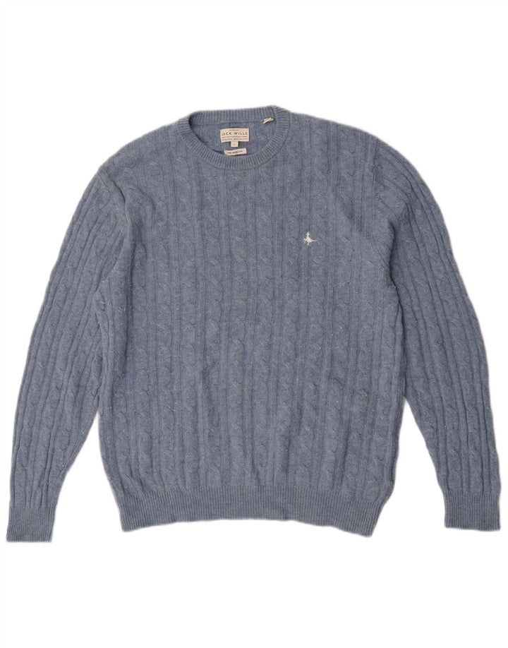 Jack Wills Uomo The Marlow Girocollo Maglione Maglione Grande Lana Blu