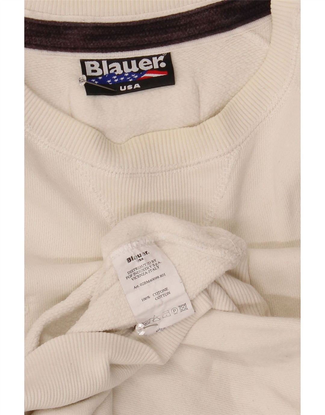 BLAUER Mens Graphic Sweatshirt Jumper Medium White Cotton Vintage Blauer and Second-Hand Blauer from Messina Hembry 