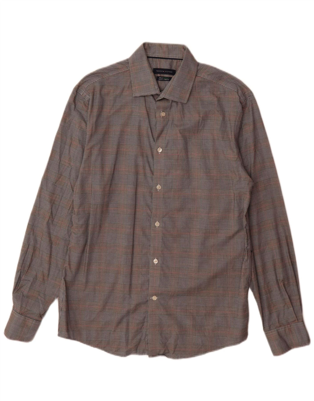 Camicia slim fit da uomo Tommy Hilfiger taglia 15 1/2 cotone a quadri grigio medio