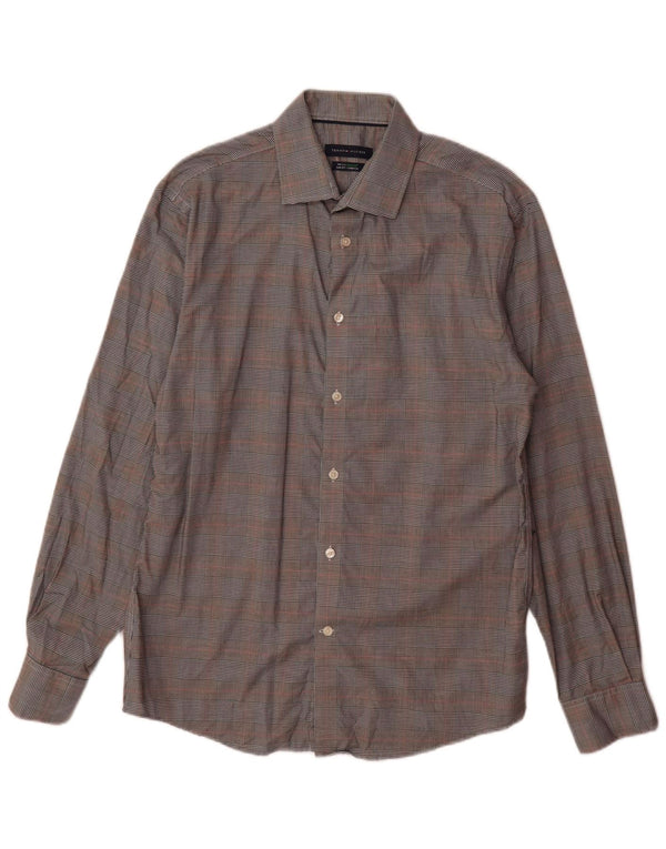 Camicia slim fit da uomo Tommy Hilfiger taglia 15 1/2 cotone a quadri grigio medio