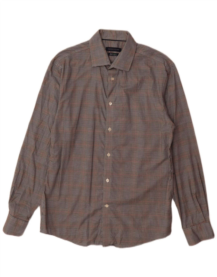 Camicia slim fit da uomo Tommy Hilfiger taglia 15 1/2 cotone a quadri grigio medio