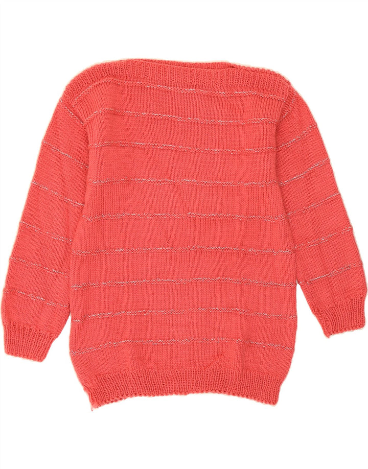 VINTAGE Womens Boat Neck Jumper Sweater UK 14 Medium Red Striped Vintage Vintage and Second-Hand Vintage from Messina Hembry 