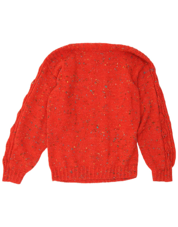 Maglione vintage da donna con scollo a barca UK 12 medio rosso screziato