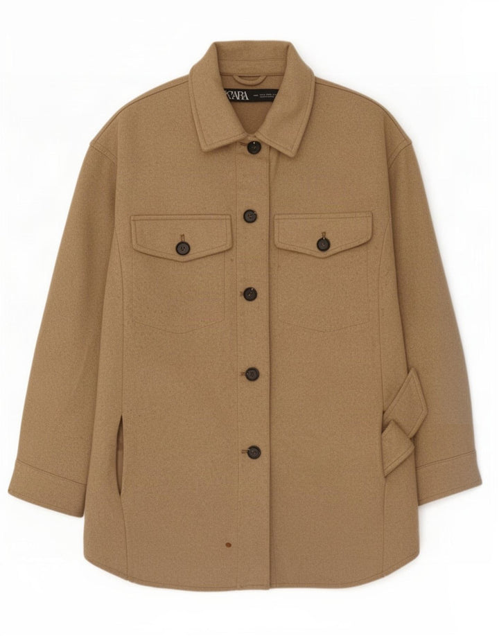 Giacca utilitaria oversize da donna Zara UK 10 piccola in poliestere beige