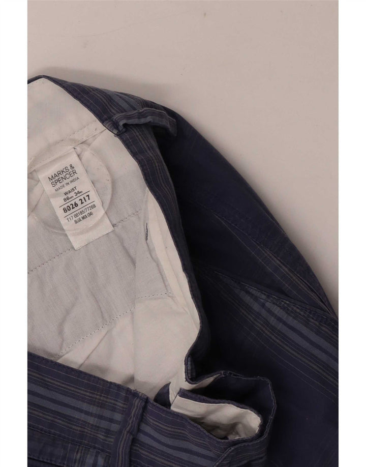 Pantaloncini chino da uomo Marks & Spencer grandi W34 in cotone a quadri blu