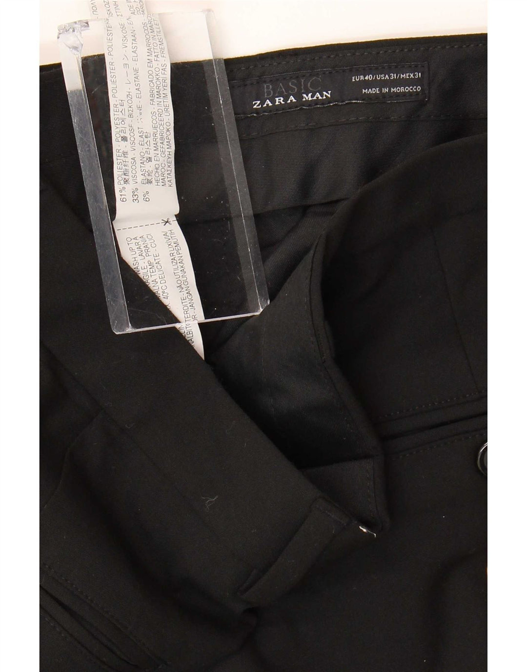 Pantaloni da abito dritti da uomo Zara EU 40 medio W31 L30 poliestere nero