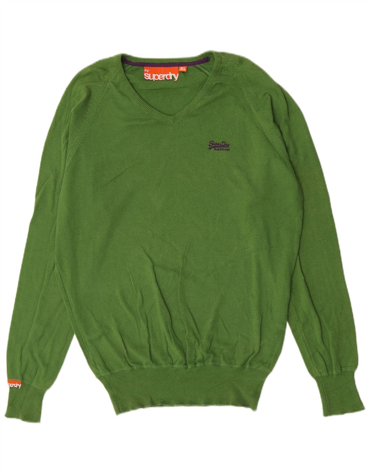 Maglione da uomo con scollo a V Superdry XL in cotone verde