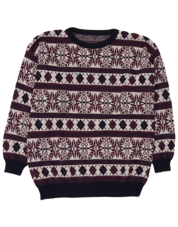 Maglione maglione girocollo da uomo VINTAGE UK 40 Medio Borgogna Fair Isle