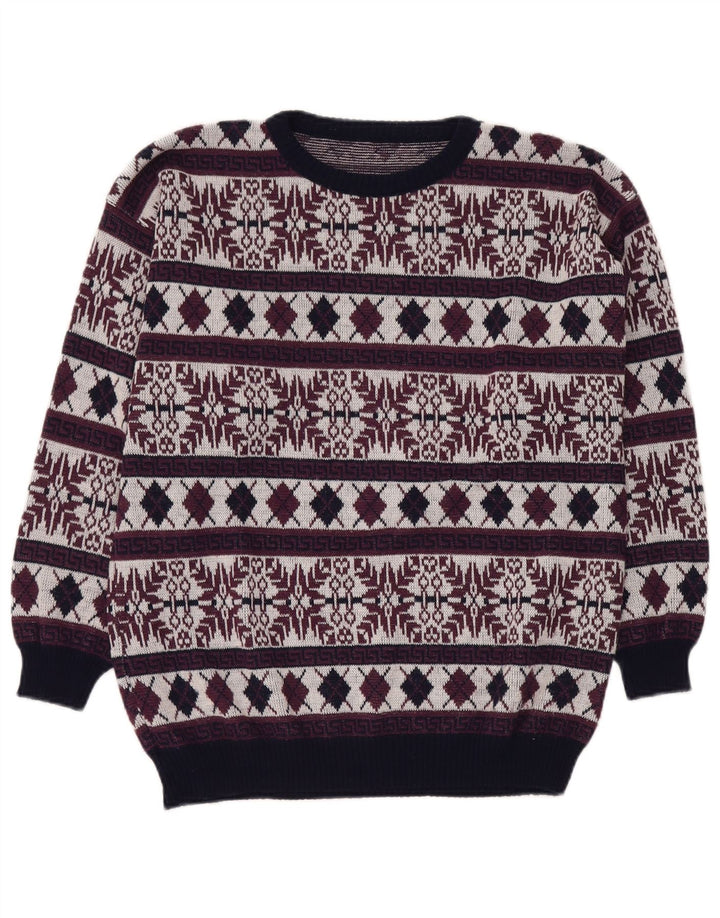 Maglione maglione girocollo da uomo VINTAGE UK 40 Medio Borgogna Fair Isle