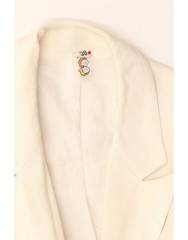 Giacca blazer doppiopetto vintage da donna EU 38 medio bianco sporco