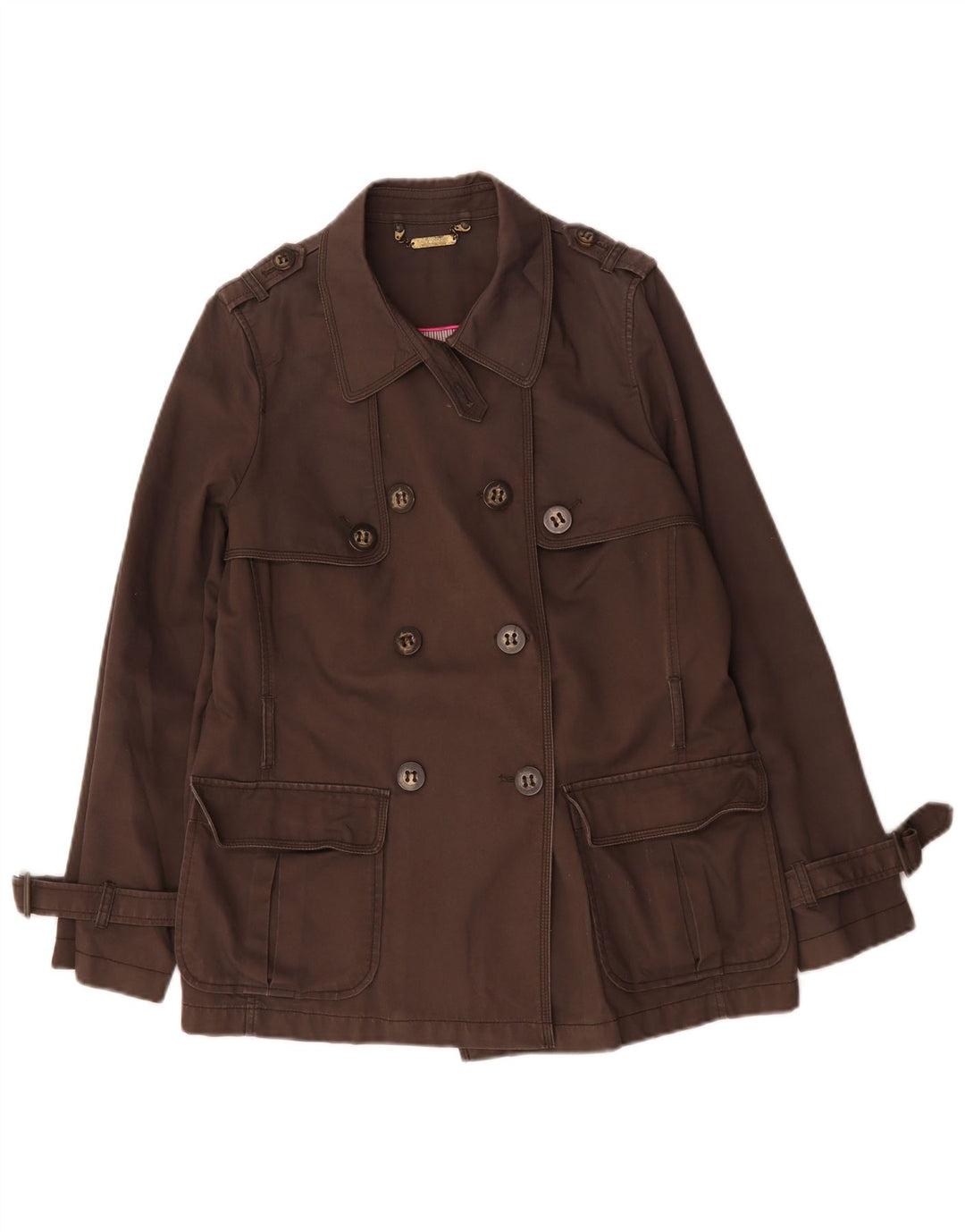 Trench autografato da donna Marks & Spencer UK 14 Cotone marrone medio
