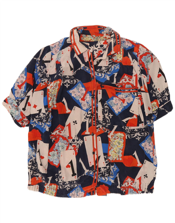 Camicetta camicia vintage da donna con motivo astratto UK 16 grande multicolore