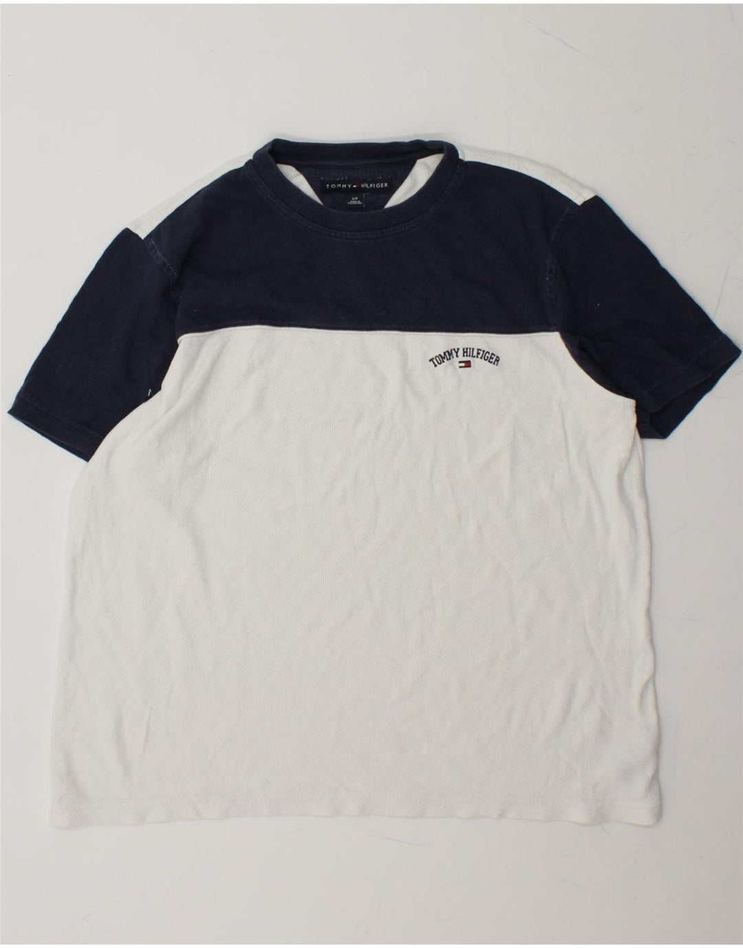 TOMMY HILFIGER Mens T-Shirt Top Small White Colourblock Cotton Vintage Tommy Hilfiger and Second-Hand Tommy Hilfiger from Messina Hembry 