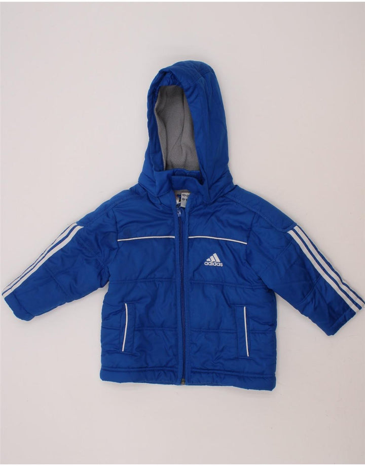 ADIDAS Baby Boys Graphic Hooded Padded Jacket 6-9 Months Blue Polyester Vintage Adidas and Second-Hand Adidas from Messina Hembry 