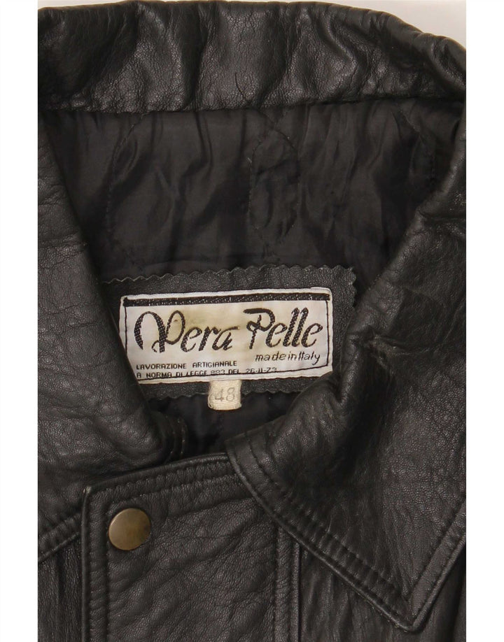 Cappotto in pelle vintage da uomo IT 48 medio nero