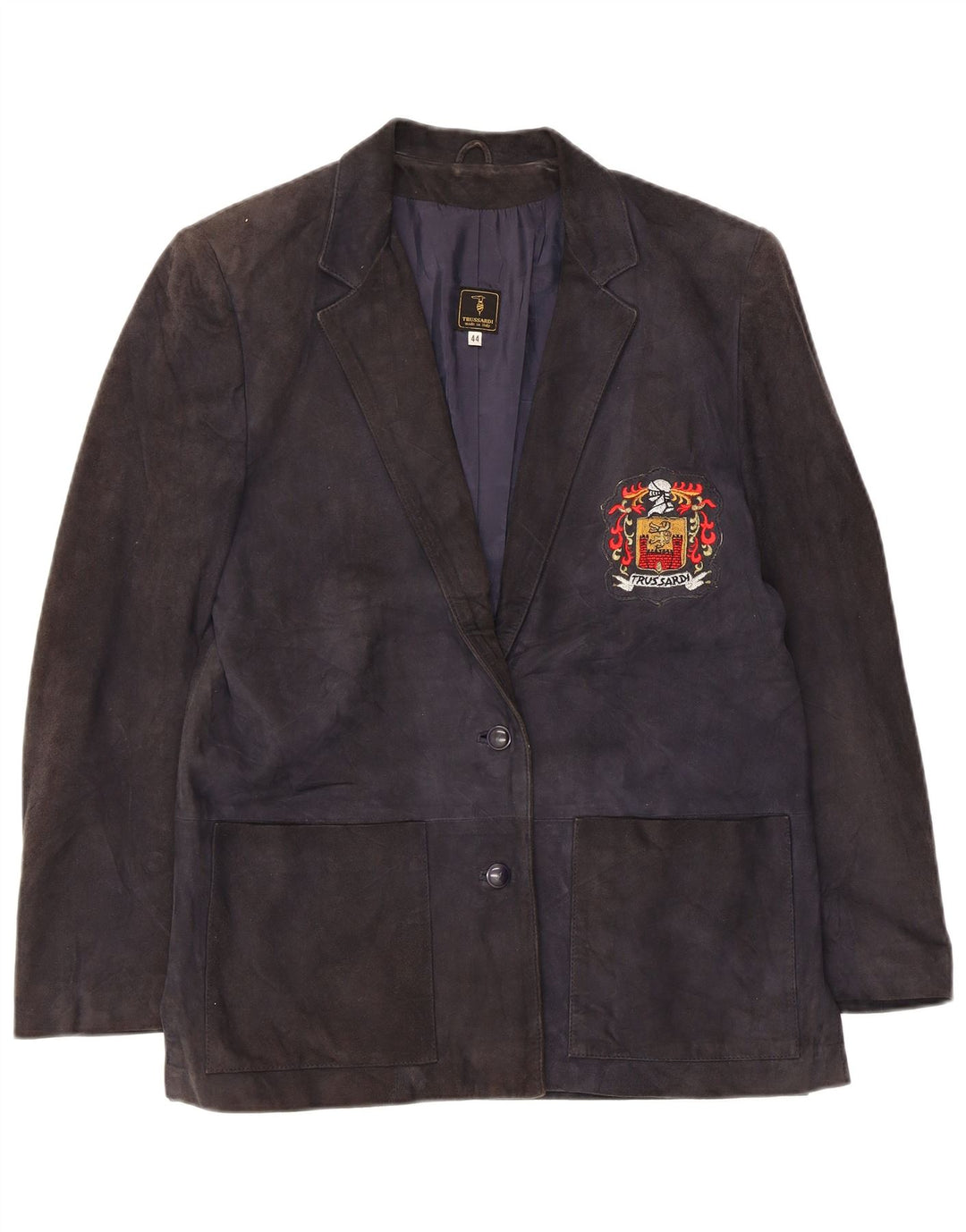 Giacca Blazer da Donna in Pelle Scamosciata a 2 Bottoni Trussardi IT 44 Blu Navy Medio
