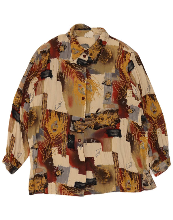 Camicetta camicia vintage da donna UK 18 XL Viscosa patchwork multicolore