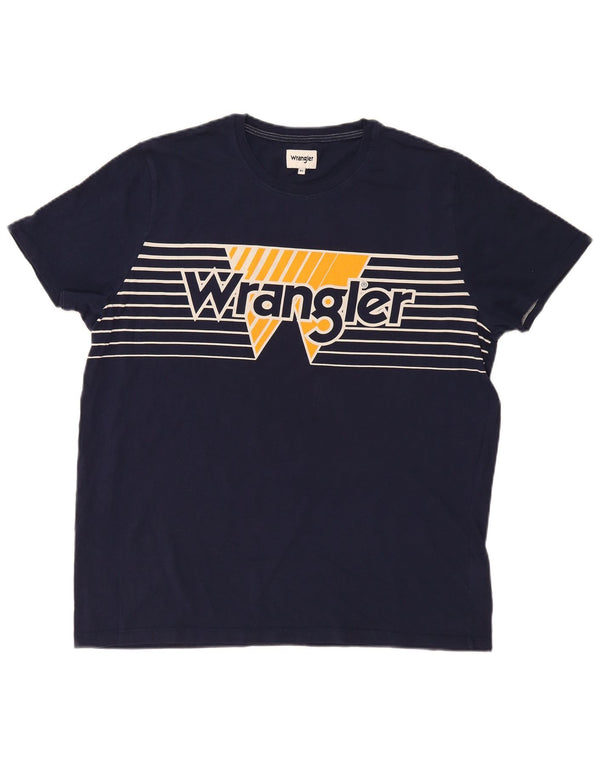 T-shirt grafica da uomo Wrangler Top XL in cotone a righe blu navy