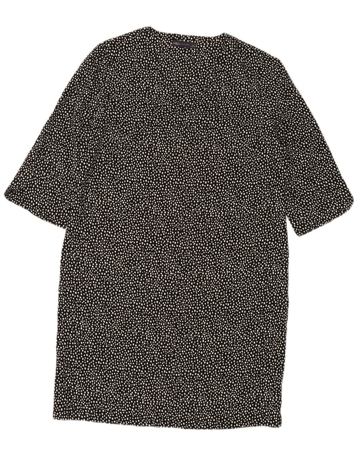 MARKS & SPENCER Abito a trapezio da donna UK 14 Grande poliestere geometrico nero