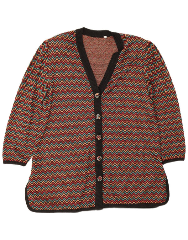Maglione cardigan da donna vintage IT 52 2XL cotone Chevron multicolore