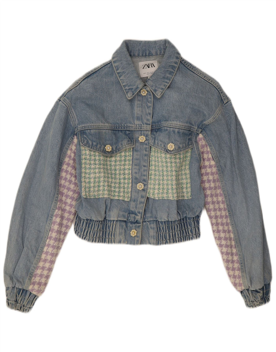 Giacca corta in denim da donna Zara UK 10 piccolo patchwork blu