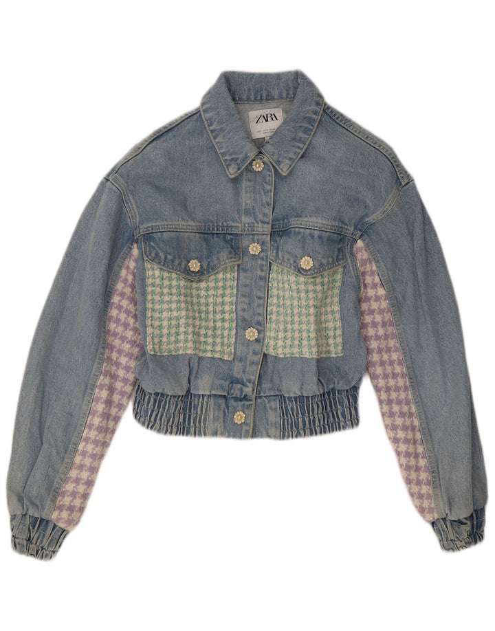 Giacca corta in denim da donna Zara UK 10 piccolo patchwork blu