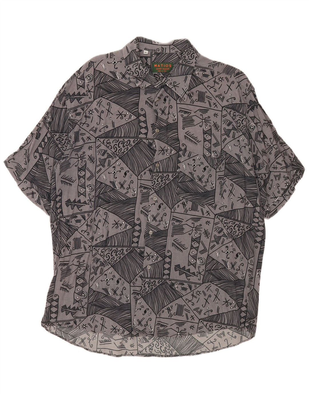 Camicia vintage da uomo a maniche corte XL grigia geometrica