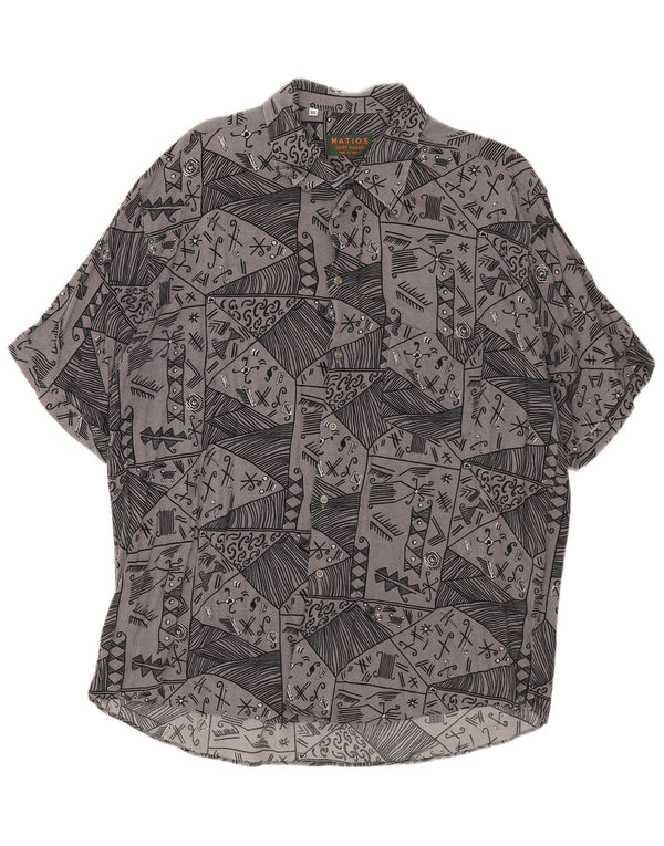 Camicia vintage da uomo a maniche corte XL grigia geometrica