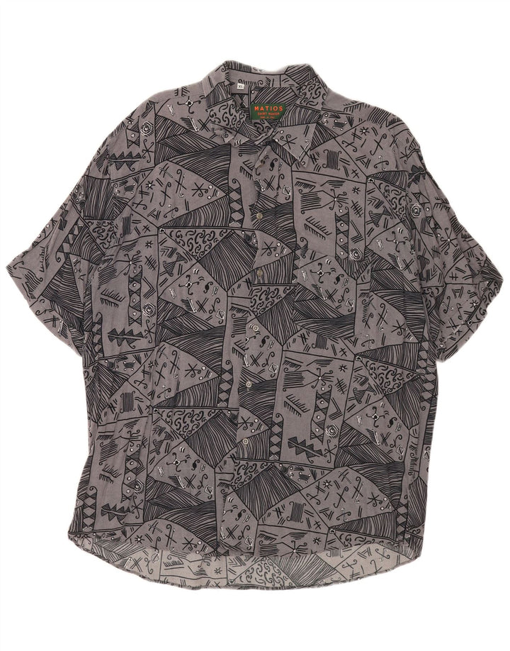 Camicia vintage da uomo a maniche corte XL grigia geometrica