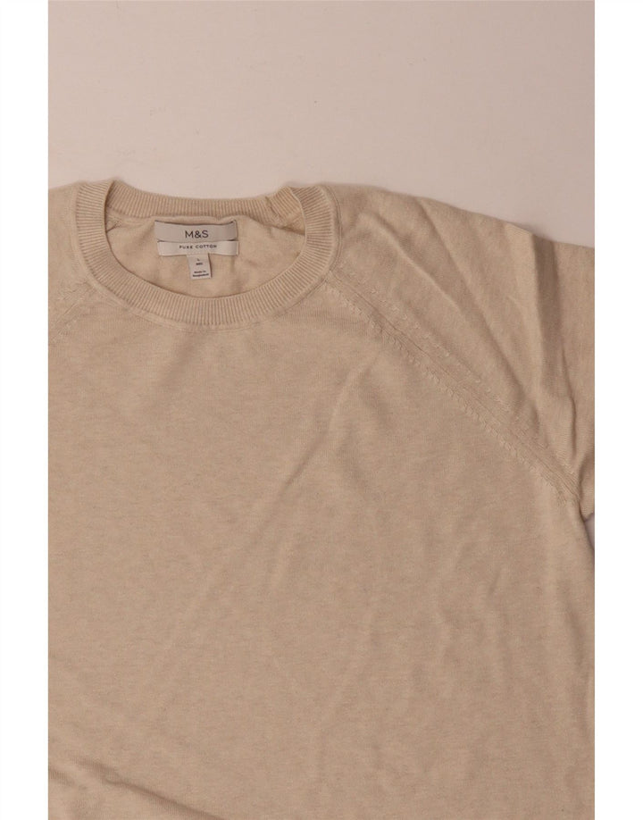 Maglione maglione girocollo da uomo Marks & Spencer grande cotone beige