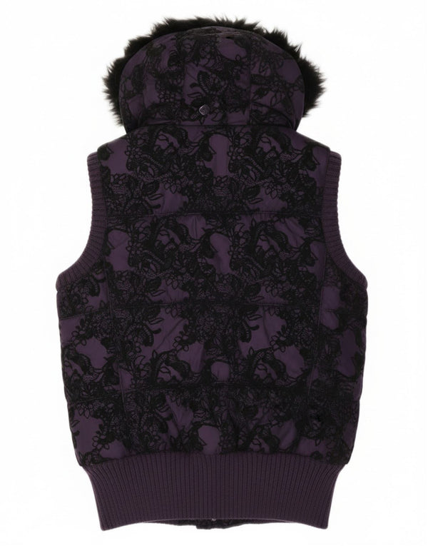 Gilet imbottito con cappuccio da donna Fishbone UK 10 piccolo floreale viola