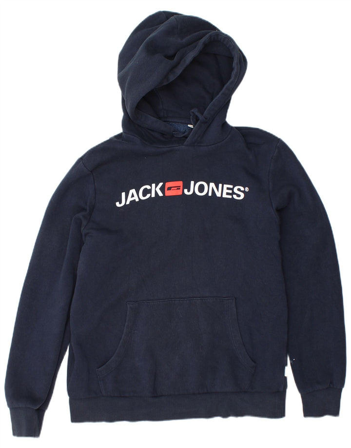 JACK & JONES Felpa con cappuccio grafica da uomo in cotone medio blu navy