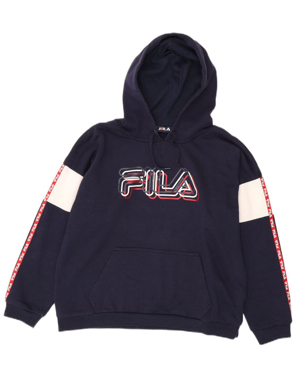 Felpa con cappuccio oversize grafica da donna Fila UK 18 XL Blu navy Colourblock