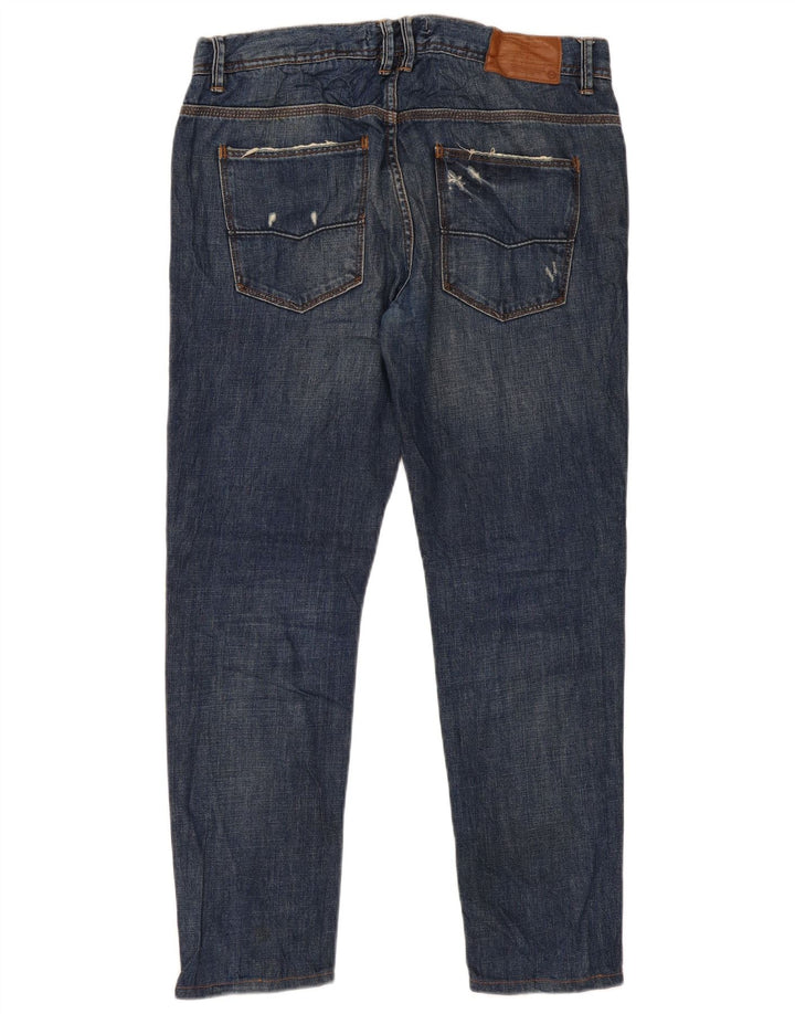 Jeans dritti invecchiati da uomo Zara EU 44 Large W34 L29 Blu navy