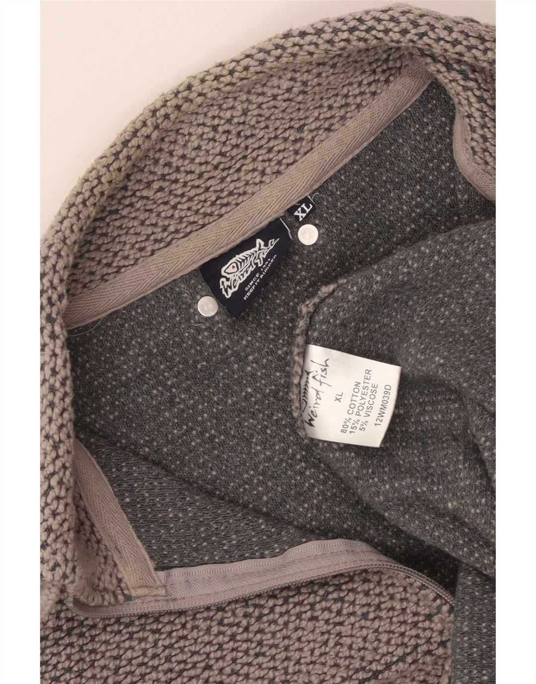 WEIRD FISH Felpa da uomo con zip e collo maglione XL cotone grigio