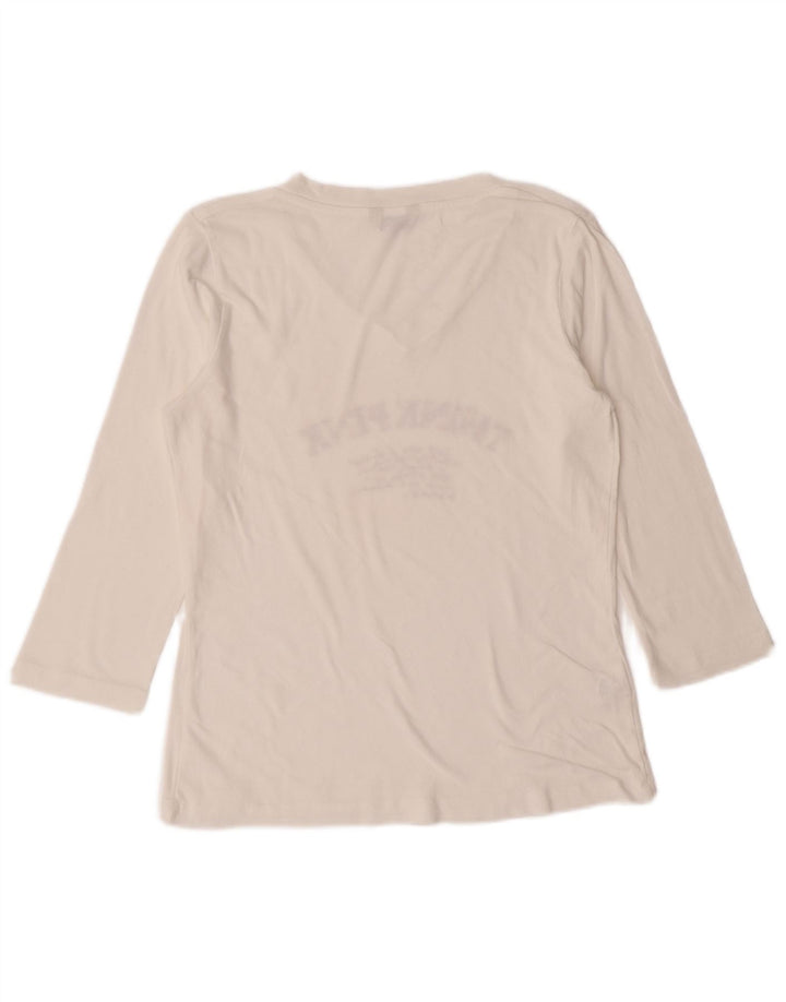 THINK PINK Womens Graphic Top 3/4 Sleeve UK 12 Medium White Cotton