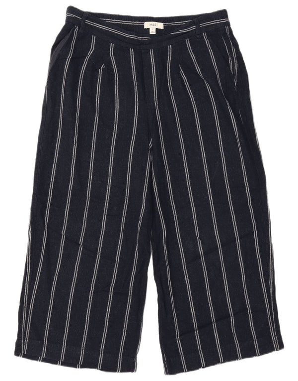 Pantaloni Capri da donna Marks & Spencer UK 14 Large W34 L23 Blu navy a righe