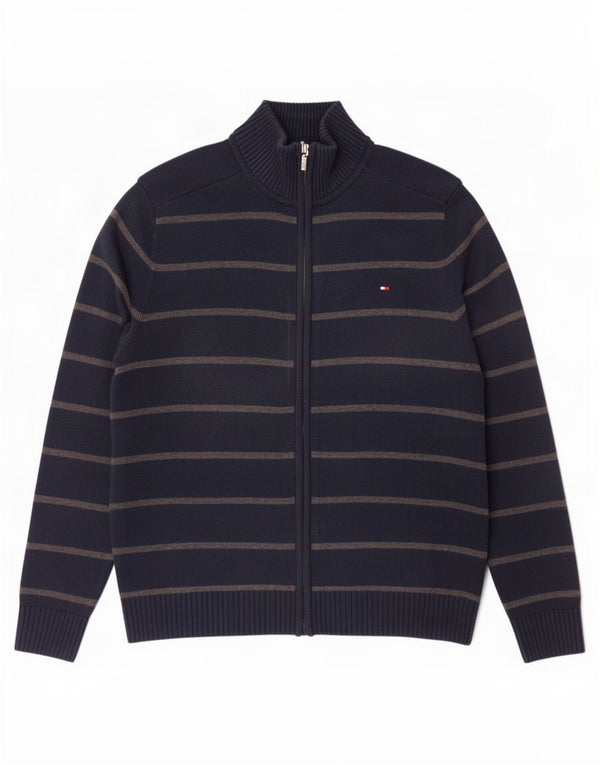 Maglione cardigan da uomo Tommy Hilfiger piccolo in cotone a righe blu navy
