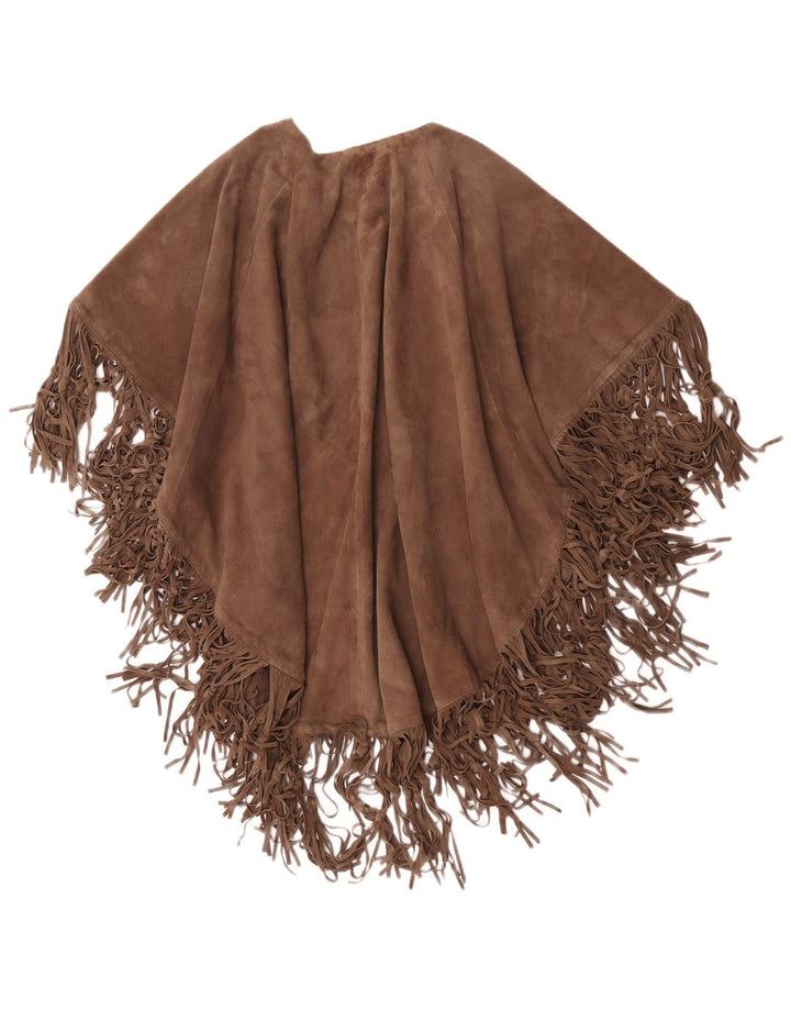 Cappotto a mantella vintage in pelle scamosciata da donna, taglia unica, marrone