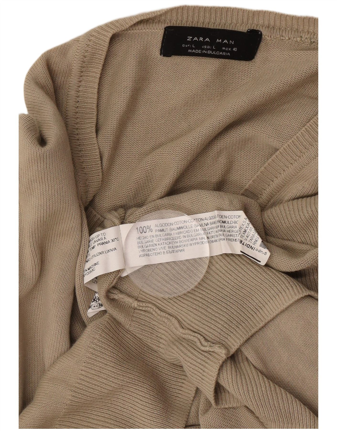 Maglione Zara da uomo con scollo a V, grande, in cotone marrone