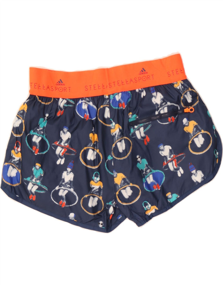 ADIDAS Womens Abstract Pattern Sport Shorts UK 8/10 Small  Navy Blue Vintage Adidas and Second-Hand Adidas from Messina Hembry 
