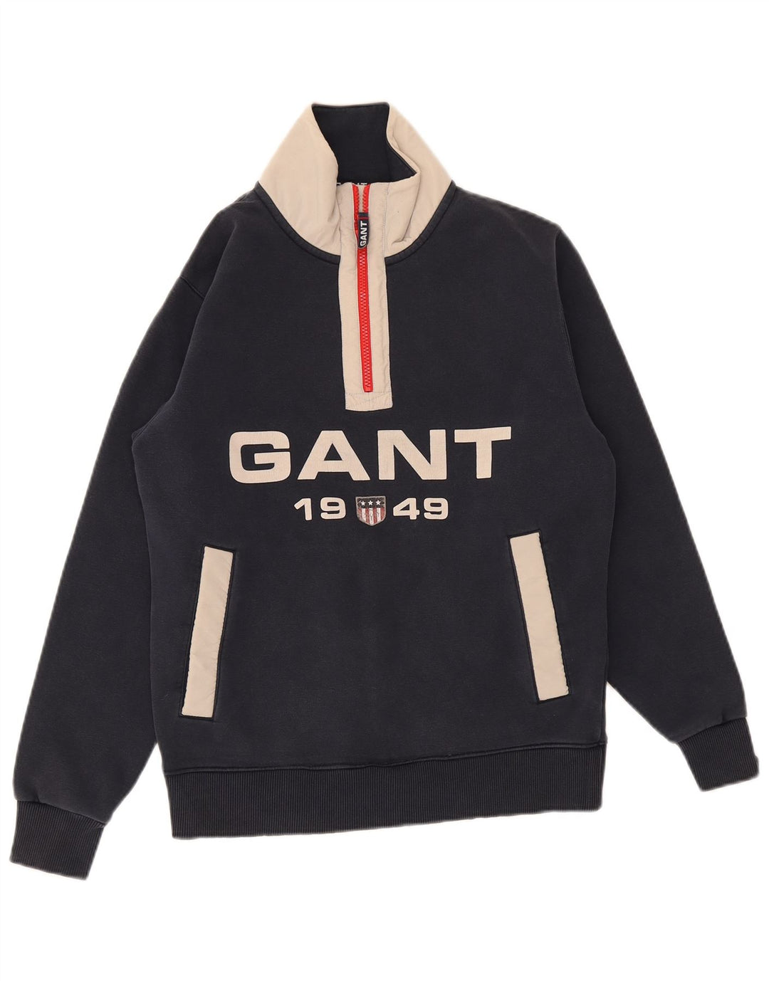 Gant Felpa da uomo con collo con zip grafica Maglione piccolo blu navy color block