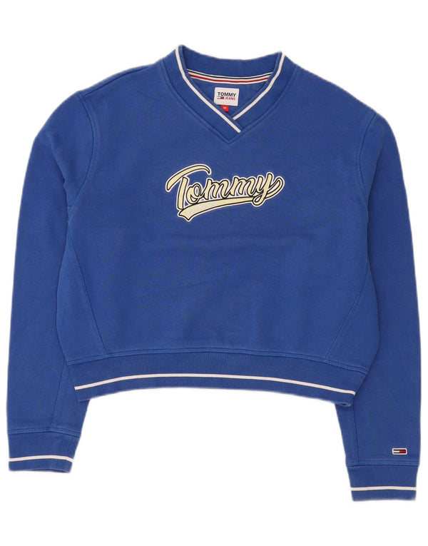 Tommy Hilfiger Donna Felpa Corta con Grafica Oversize Maglione UK 6 XS Blu