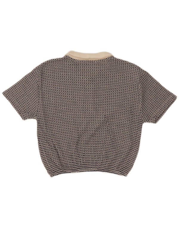 Polo corta da donna Zara UK 10 piccola blu geometrica in poliestere
