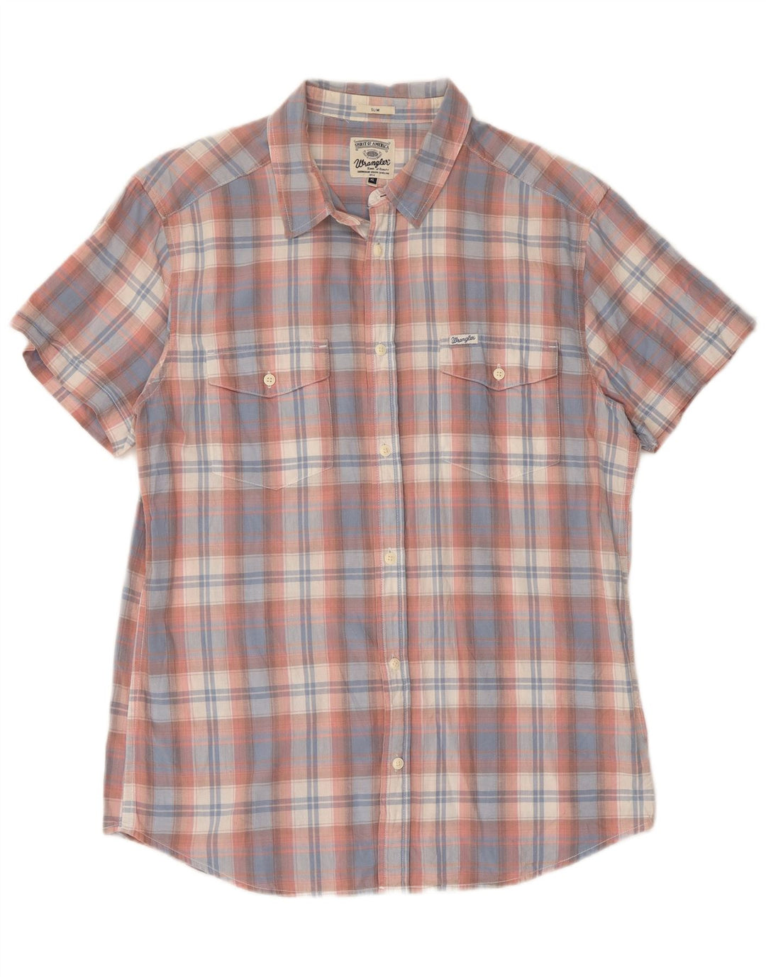 Camicia slim da uomo a maniche corte Wrangler XL in cotone a quadri blu