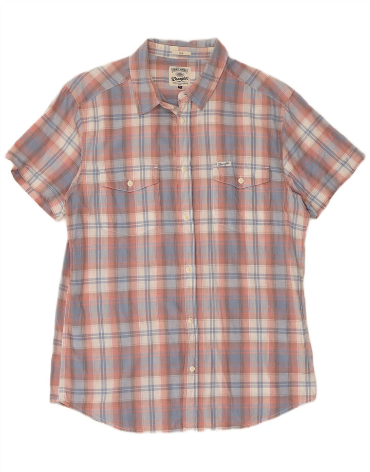 Camicia slim da uomo a maniche corte Wrangler XL in cotone a quadri blu