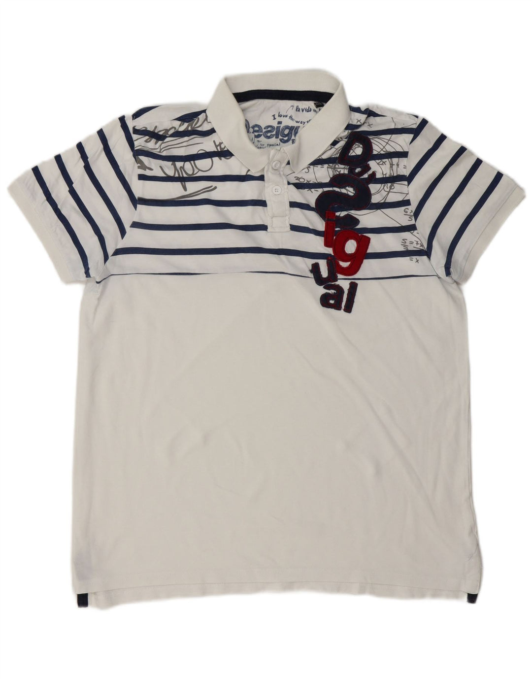 Polo grafica da uomo DESIGUAL 2XL a righe bianche