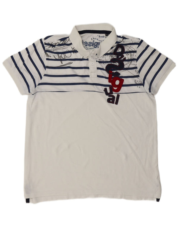 Polo grafica da uomo DESIGUAL 2XL a righe bianche