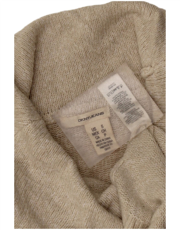 Maglione maglione collo alto da donna DKNY UK 10 piccolo acrilico beige